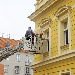 Ćwiczenia w Muzeum Okręgowym im. Leona Wyczółkowskiego w Bydgoszczy  z udziałem zastępów Jednostki Ratowniczo-Gaśniczej nr 1 w Bydgoszczy